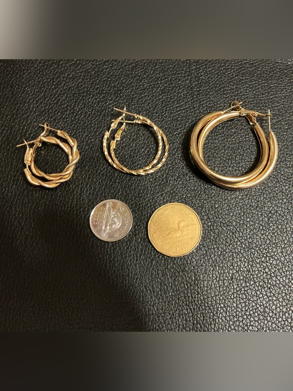 Source Unknown Set of 3 Pairs of Gold-Tone Hoop Earrings